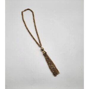Vintage Tassel Necklace Gold Toned Metal Costume Jewelry